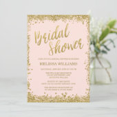 Blush Pink Gold Faux Glitter Vrijgezellenfeest Kaart (Staand voorkant)