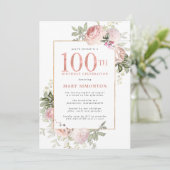 Blush Pink Gold Floral 100e verjaardag Kaart (Staand voorkant)