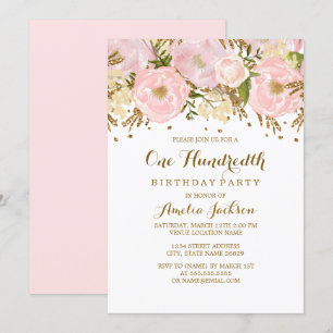  Blush Pink Gold Floral 100e verjaardag Kaart