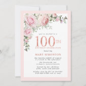 Blush Pink Gold Floral 100e verjaardag Kaart (Voorkant)