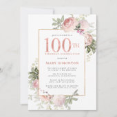 Blush Pink Gold Floral 100e verjaardag Kaart (Voorkant)