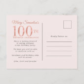 Blush Pink Gold Floral 100e verjaardag Uitnodiging Briefkaart (Achterkant)