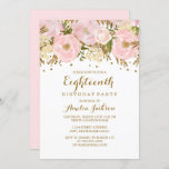 Blush Pink Gold Floral 18th Birthday Kaart<br><div class="desc">Meer  18e Birthday Invitations in de Little Bayleigh store! We hebben illustraties gebruikt van: www.createthecut.com</div>