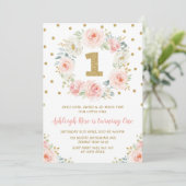 Blush Pink Gold Floral 1e verjaardag Wild One Part Kaart (Staand voorkant)