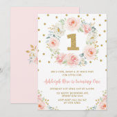 Blush Pink Gold Floral 1e verjaardag Wild One Part Kaart (Voorkant / Achterkant)