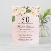 Blush Pink Gold Floral 50e verjaardag Uitnodiging (Staand voorkant)