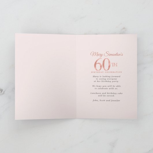 Blush Pink Gold Floral 60e verjaardag (Binnen)