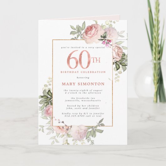 Blush Pink Gold Floral 60e verjaardag (Voorkant)