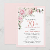 Blush Pink Gold Floral 70e verjaardag Kaart (Voorkant / Achterkant)