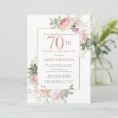 Blush Pink Gold Floral 70e verjaardag Kaart (Staand voorkant)
