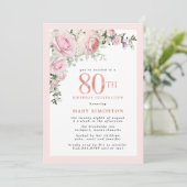 Blush Pink Gold Floral 80e verjaardag Kaart (Staand voorkant)