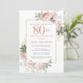 Blush Pink Gold Floral 80e verjaardag Kaart (Staand voorkant)