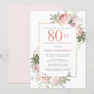 Blush Pink Gold Floral 80e verjaardag Kaart