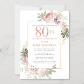 Blush Pink Gold Floral 80e verjaardag Magnetische Uitnodiging (Voorkant)