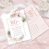 Blush Pink Gold Floral 80e verjaardag Uitnodiging Briefkaart