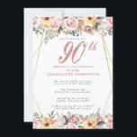 Blush Pink Gold Floral 90th Birthday Party Kaart<br><div class="desc">Blush Pink Gold Floral 90th Birthday Party Invitation</div>