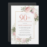 Blush Pink Gold Floral 90th Birthday Party Magnetische Uitnodiging<br><div class="desc">Eer een speciale vrouw met deze elegante en vrouwelijke 90th Birthday party uitnodiging. De 90ste is in grote roze tekst geschreven. De viering van de verjaardag volgt. De naam van de geëerde gast is ook in roze hoofdletters. De rest van de tekst is zachte duif grijs. De verjaardagsfeestdetails zijn omringd...</div>