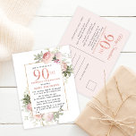 Blush Pink Gold Floral 90th Birthday Party Uitnodiging Briefkaart<br><div class="desc">Eer een speciale vrouw met deze elegante en vrouwelijke 90th Birthday party uitnodiging. De 90ste is in grote roze tekst geschreven. De viering van de verjaardag volgt. De naam van de geëerde gast is ook in roze hoofdletters. De rest van de tekst is zachte duif grijs. De verjaardagsfeestdetails zijn omringd...</div>