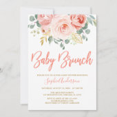 Blush Pink Gold Floral Baby Brunch Baby shower Kaart (Voorkant)