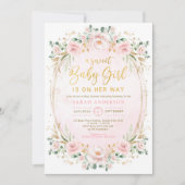  Blush Pink Gold Floral Baby Girl Shower Kaart (Voorkant)
