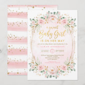  Blush Pink Gold Floral Baby Girl Shower Kaart (Voorkant / Achterkant)