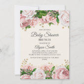 Blush Pink Gold Floral Baby shower Brunch Kaart (Voorkant)
