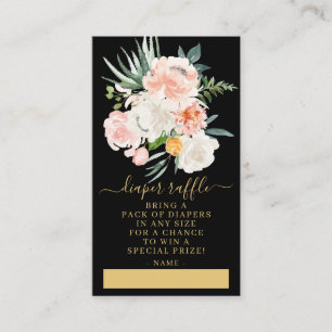 Blush Pink Gold Floral Baby shower Diaper Raffle Informatiekaartje