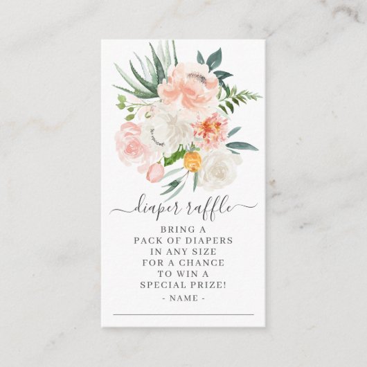 Blush Pink Gold Floral Baby shower Diaper Raffle Informatiekaartje (Voorkant)