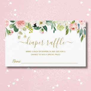 Blush Pink Gold Floral Baby shower Diaper Visitekaartje
