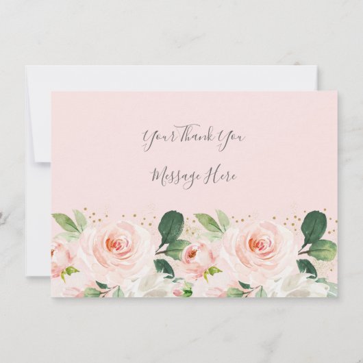 Blush Pink & Gold Floral Baby shower Hartelijk dan Bedankkaart (Achterkant)