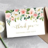 Blush Pink Gold Floral Baby shower Hartelijk dank Bedankkaart