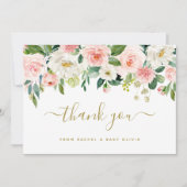 Blush Pink Gold Floral Baby shower Hartelijk dank Bedankkaart (Voorkant)