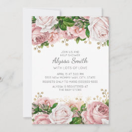 Blush Pink Gold Floral Baby shower Kaart