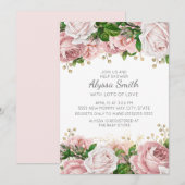 Blush Pink Gold Floral Baby shower Kaart (Voorkant / Achterkant)
