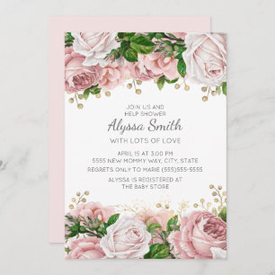 Blush Pink Gold Floral Baby shower Kaart