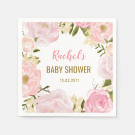 Blush Pink Gold Floral Baby shower Papieren servet