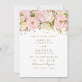  Blush Pink Gold Floral Bewaar de datum Save The Date (Voorkant)