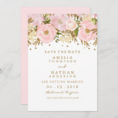  Blush Pink Gold Floral Bewaar de datum Save The Date (Voorkant / Achterkant)