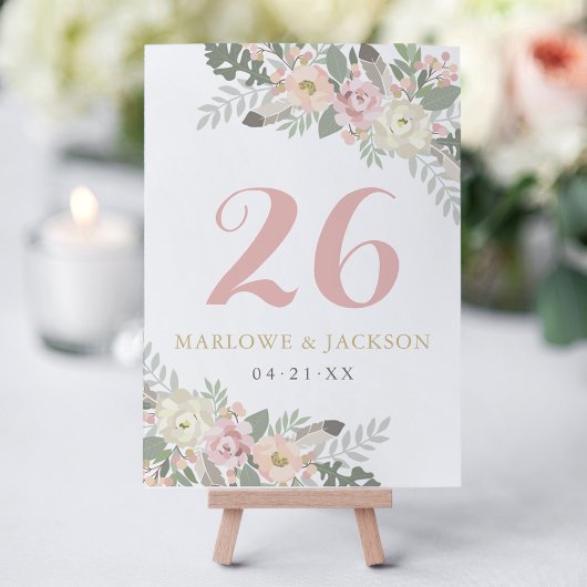 Blush Pink Gold Floral Boho Wedding Table Number Kaart