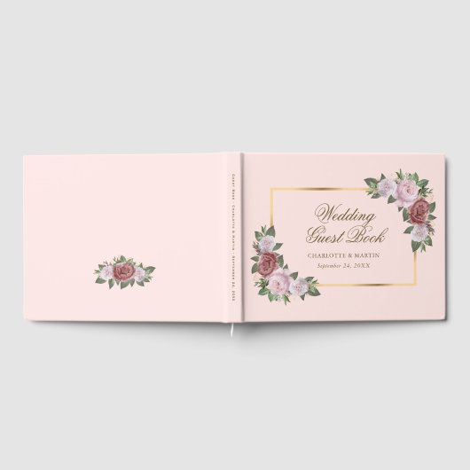 Blush Pink Gold Floral bruiloft gastenboek (Volledig)
