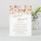 Blush Pink Gold Floral Confetti Vrijgezellenfeest Kaart (Staand voorkant)