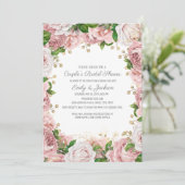Blush Pink Gold Floral Couple's Vrijgezellenfeest Kaart (Staand voorkant)