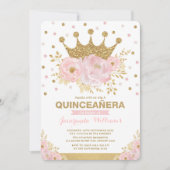 Blush Pink Gold Floral Crown Princess Quinceañera Kaart (Voorkant)