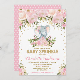 Blush Pink Gold Floral Elephant Girl Baby Sprinkle Kaart