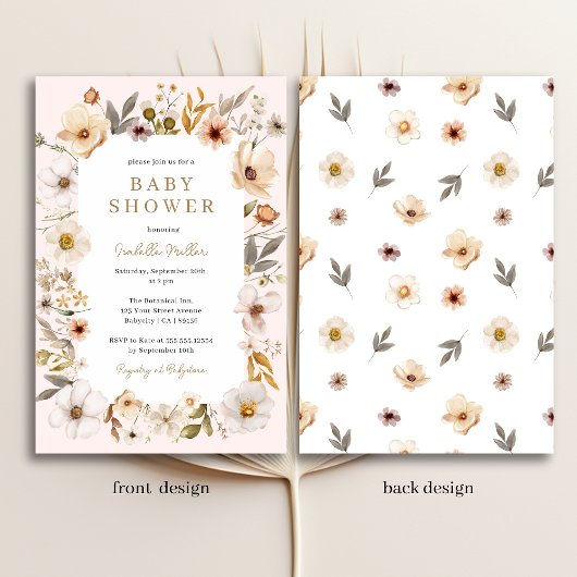 Blush Pink Gold Floral Girl Baby shower Invitation Kaart