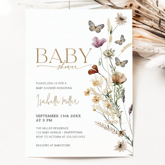 Blush Pink Gold Floral Girl Baby shower Invitation Kaart