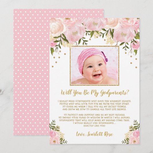 Blush Pink Gold Floral Godparent-conceptkaart Kaart (Voorkant / Achterkant)