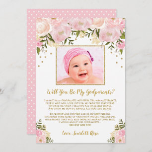 Blush Pink Gold Floral Godparent-conceptkaart Kaart