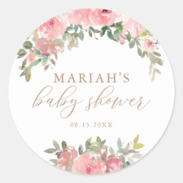 Blush Pink Gold Floral Greenery Baby shower Ronde Sticker