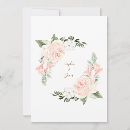 Blush Pink Gold Floral Greenery Wedding Kaart (Achterkant)